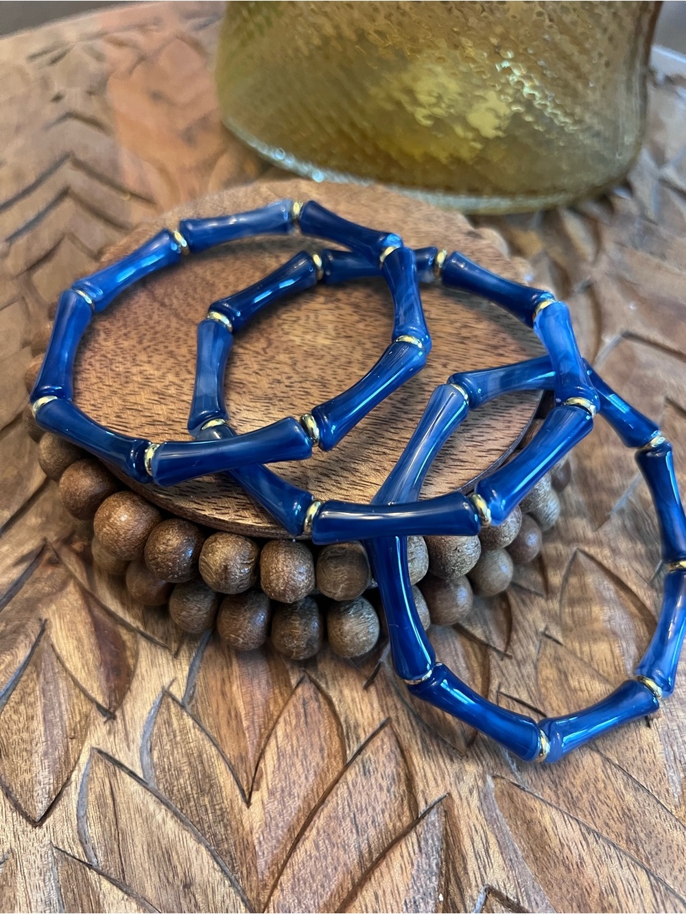 New Blue Bamboo-Style Stretch Bracelet Set - Women Accessories